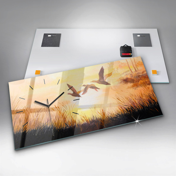 Reloj de cristal horizontal Grullas al atardecer