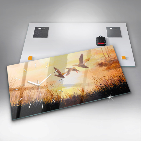 Reloj de cristal horizontal Grullas al atardecer