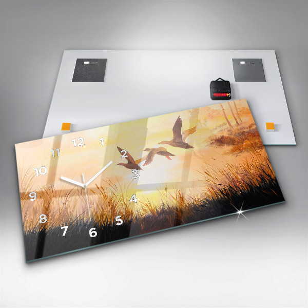 Reloj de cristal horizontal Grullas al atardecer
