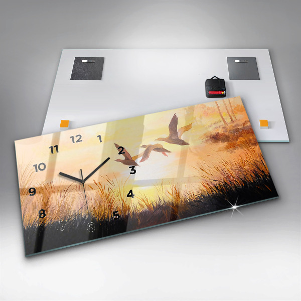 Reloj de cristal horizontal Grullas al atardecer