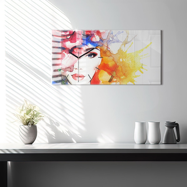 Reloj de cristal horizontal Retrato colorido de una mujer