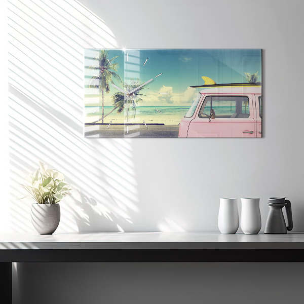 Reloj de cristal horizontal Coche con tabla de surf
