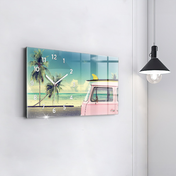 Reloj de cristal horizontal Coche con tabla de surf