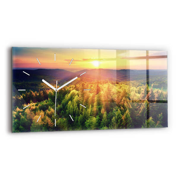 Reloj de cristal horizontal Puesta de sol sobre las colinas