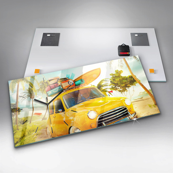 Reloj de cristal horizontal Coche con tabla de surf