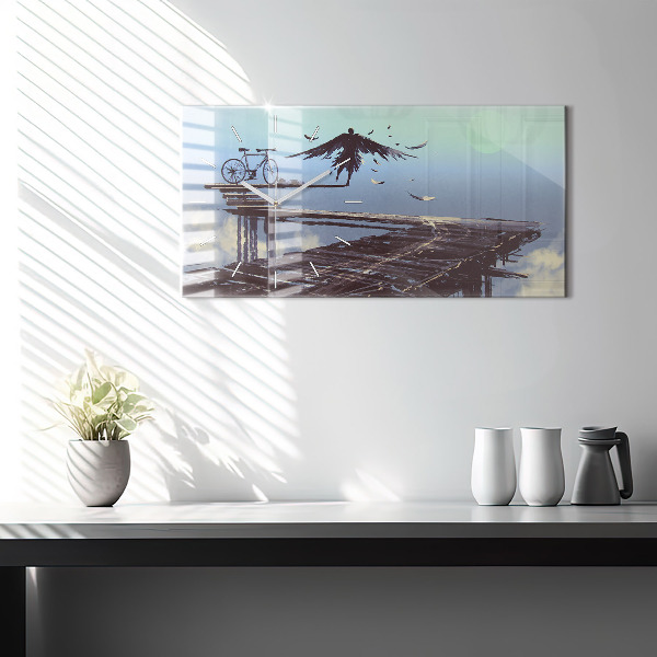 Reloj de cristal horizontal Ángel en bicicleta