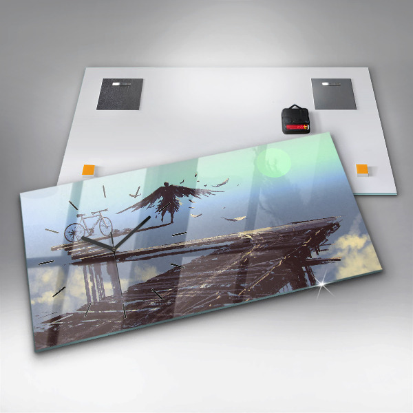 Reloj de cristal horizontal Ángel en bicicleta