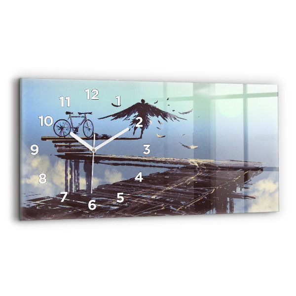 Reloj de cristal horizontal Ángel en bicicleta