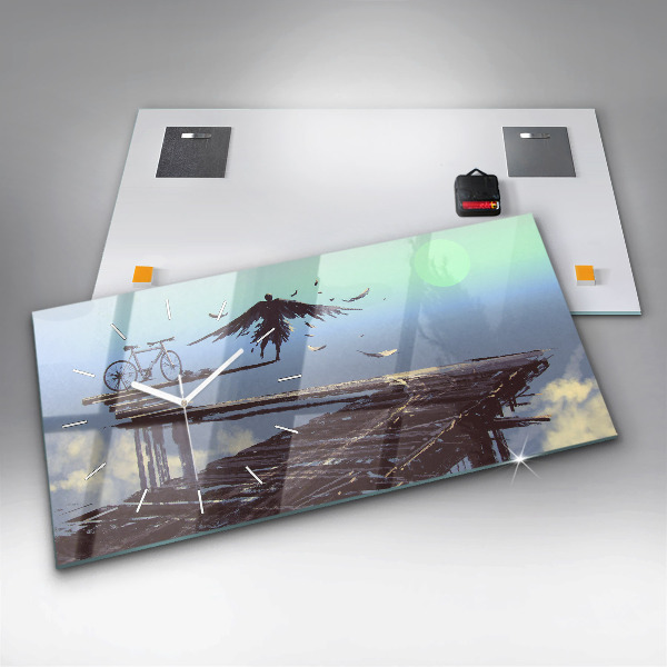 Reloj de cristal horizontal Ángel en bicicleta