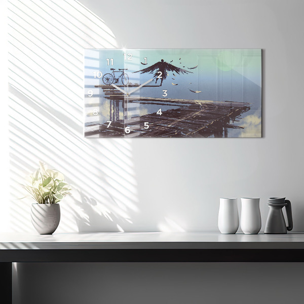 Reloj de cristal horizontal Ángel en bicicleta