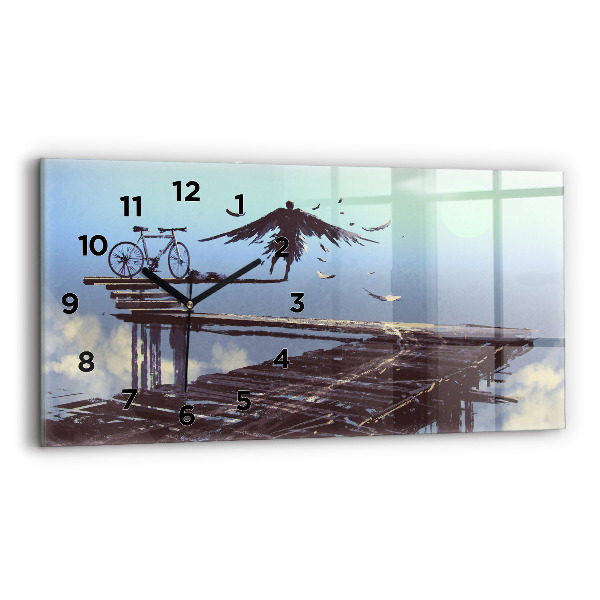 Reloj de cristal horizontal Ángel en bicicleta