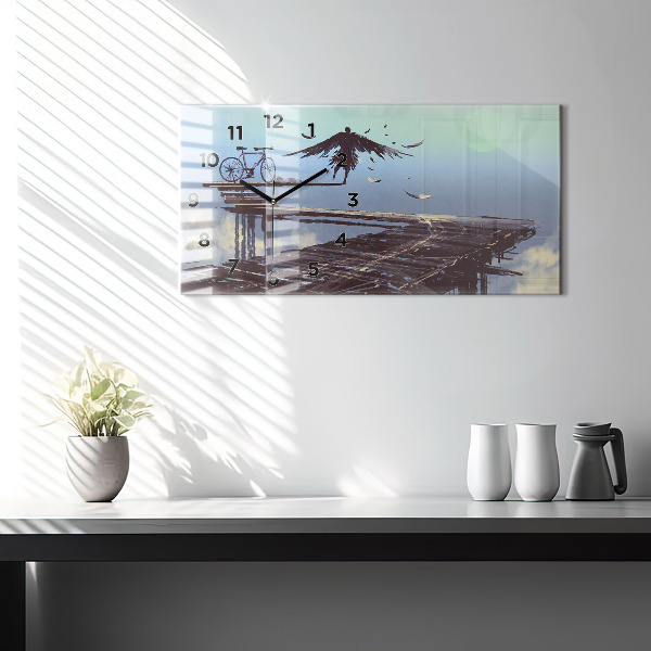 Reloj de cristal horizontal Ángel en bicicleta