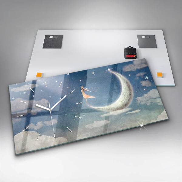 Reloj de cristal horizontal Chica en la luna