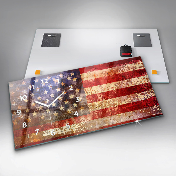 Reloj de cristal horizontal Bandera de EE.UU. en estilo vintage