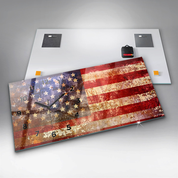 Reloj de cristal horizontal Bandera de EE.UU. en estilo vintage