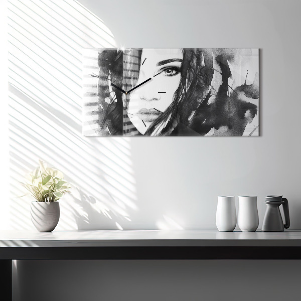 Reloj de cristal horizontal Retrato de mujer acuarela