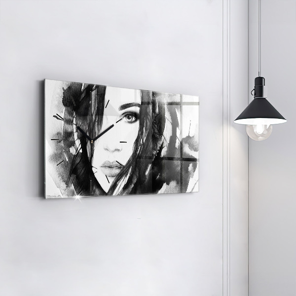 Reloj de cristal horizontal Retrato de mujer acuarela