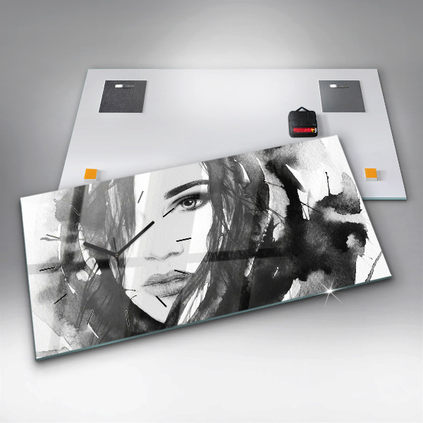 Reloj de cristal horizontal Retrato de mujer acuarela