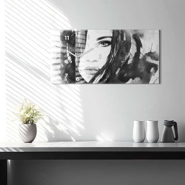 Reloj de cristal horizontal Retrato de mujer acuarela