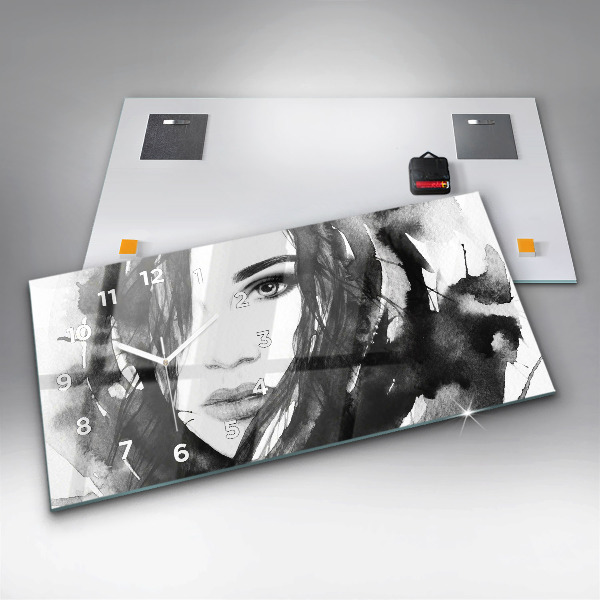 Reloj de cristal horizontal Retrato de mujer acuarela