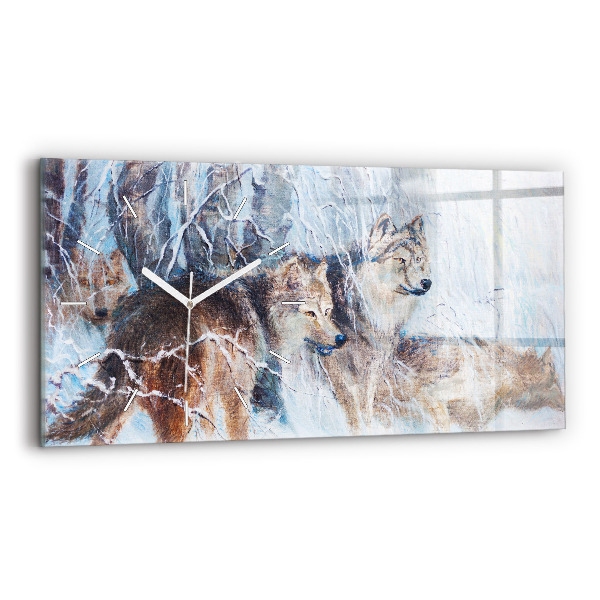 Reloj de cristal horizontal Lobos en el bosque