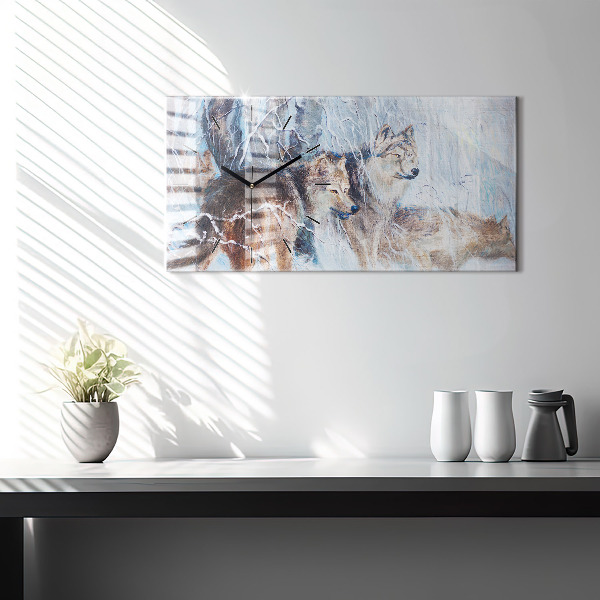 Reloj de cristal horizontal Lobos en el bosque