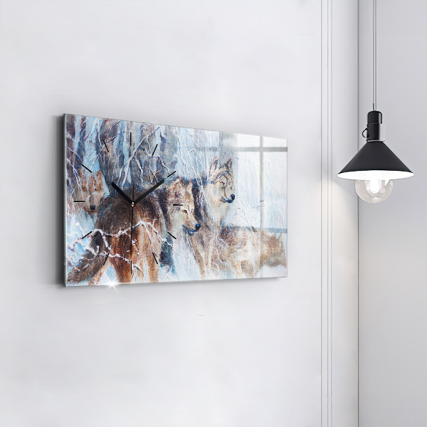 Reloj de cristal horizontal Lobos en el bosque