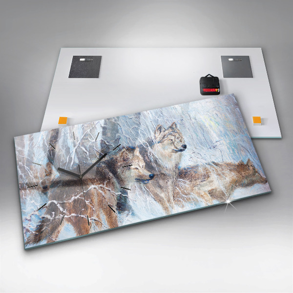 Reloj de cristal horizontal Lobos en el bosque