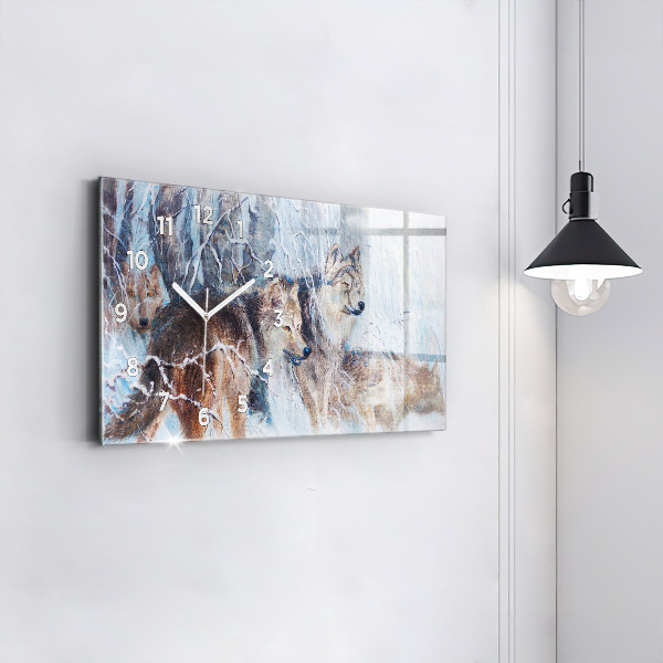 Reloj de cristal horizontal Lobos en el bosque