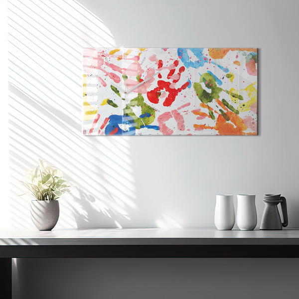 Reloj de cristal horizontal Huellas de manos de niños