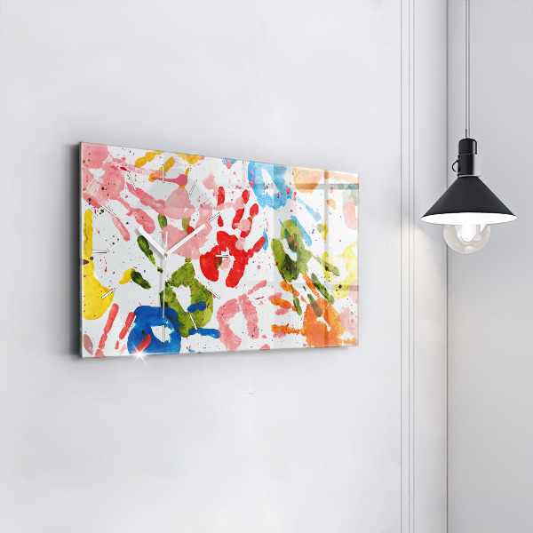 Reloj de cristal horizontal Huellas de manos de niños