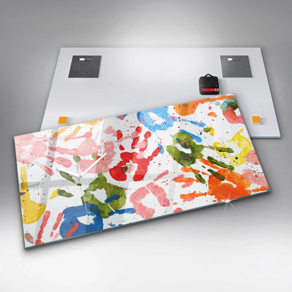 Reloj de cristal horizontal Huellas de manos de niños