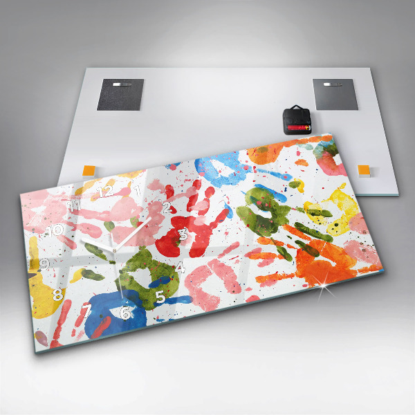 Reloj de cristal horizontal Huellas de manos de niños