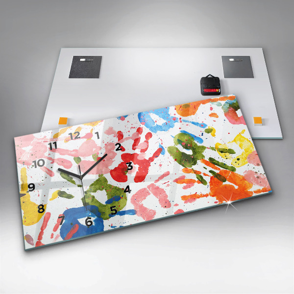 Reloj de cristal horizontal Huellas de manos de niños