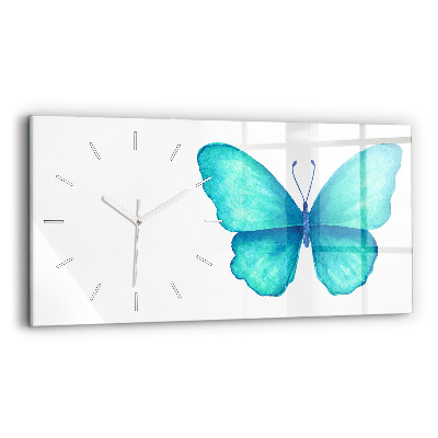 Reloj de cristal horizontal Mariposa turquesa de verano
