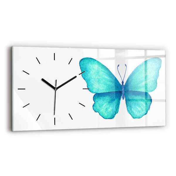 Reloj de cristal horizontal Mariposa turquesa de verano