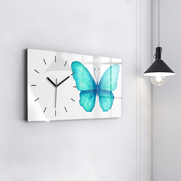 Reloj de cristal horizontal Mariposa turquesa de verano
