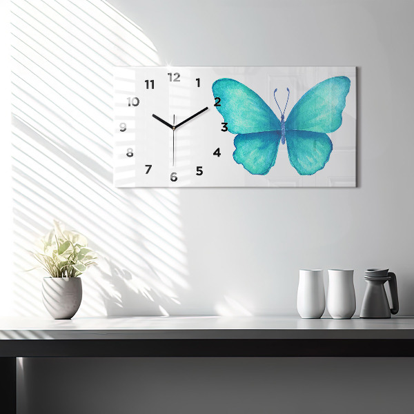 Reloj de cristal horizontal Mariposa turquesa de verano