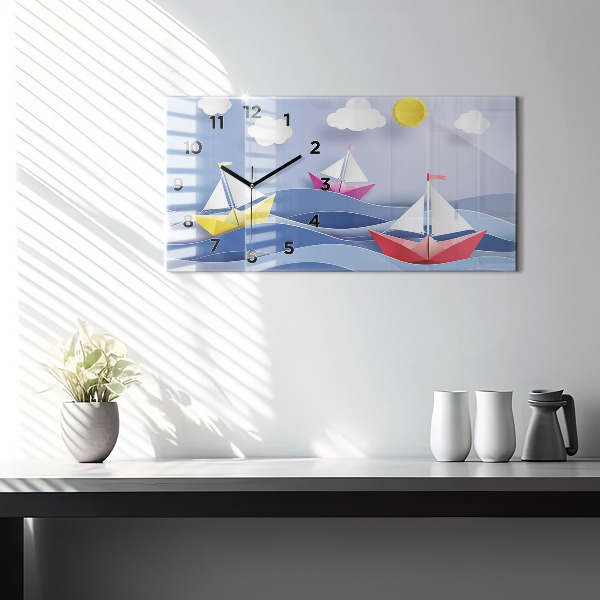 Reloj de cristal horizontal Origami de veleros de colores