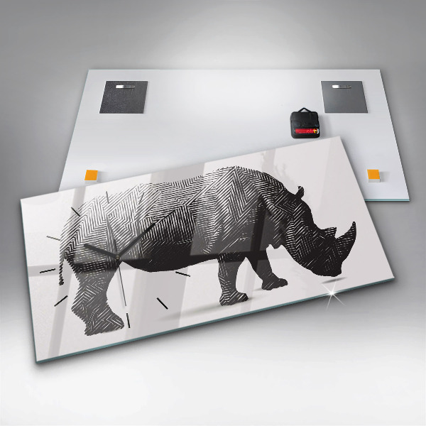 Reloj de cristal horizontal Rinoceronte line art