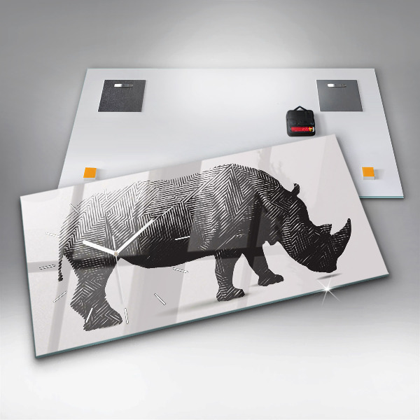 Reloj de cristal horizontal Rinoceronte line art