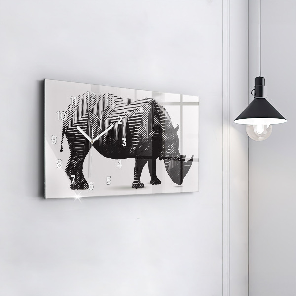 Reloj de cristal horizontal Rinoceronte line art