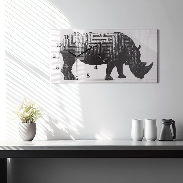 Reloj de cristal horizontal Rinoceronte line art
