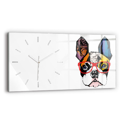 Reloj de cristal horizontal Bulldog francés con gafas