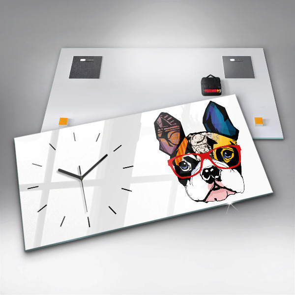 Reloj de cristal horizontal Bulldog francés con gafas