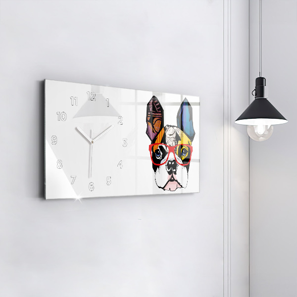 Reloj de cristal horizontal Bulldog francés con gafas