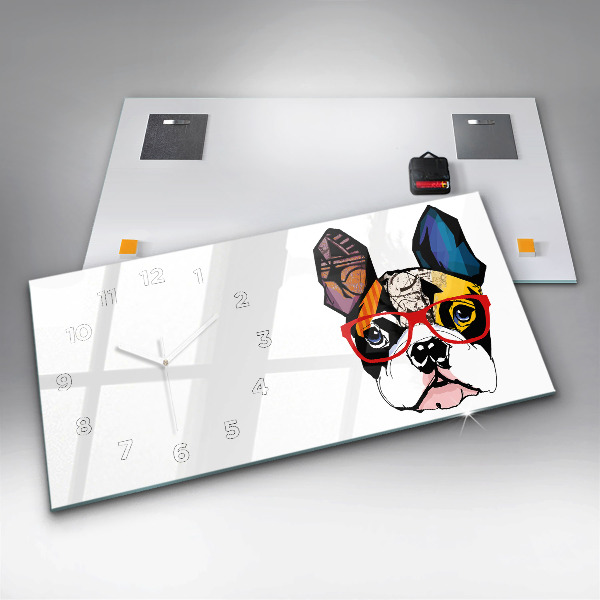 Reloj de cristal horizontal Bulldog francés con gafas