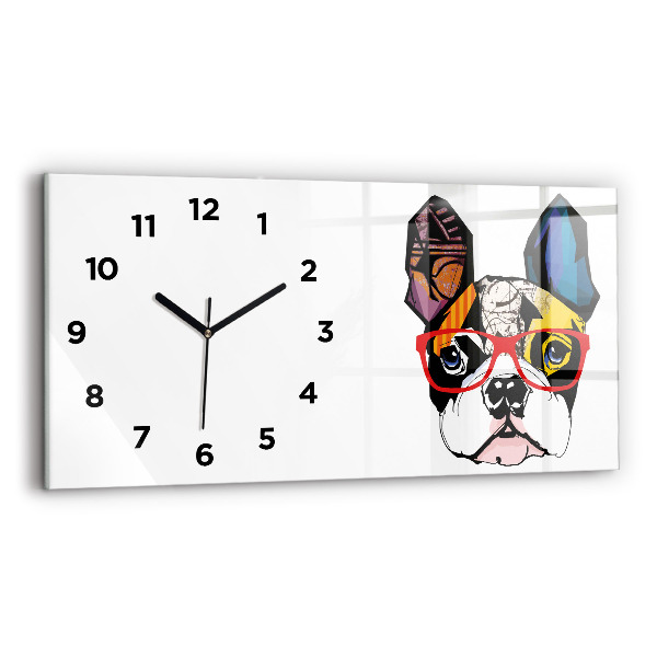 Reloj de cristal horizontal Bulldog francés con gafas