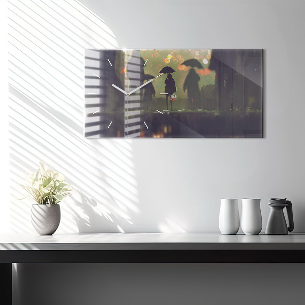 Reloj de cristal horizontal Gente con paraguas