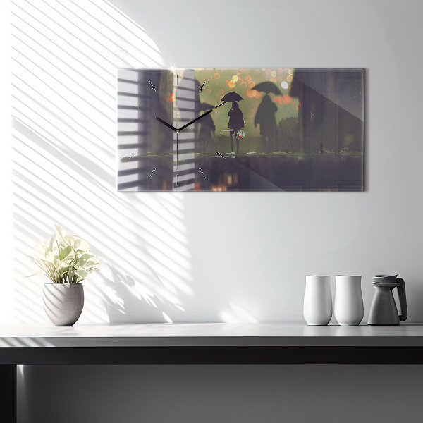 Reloj de cristal horizontal Gente con paraguas